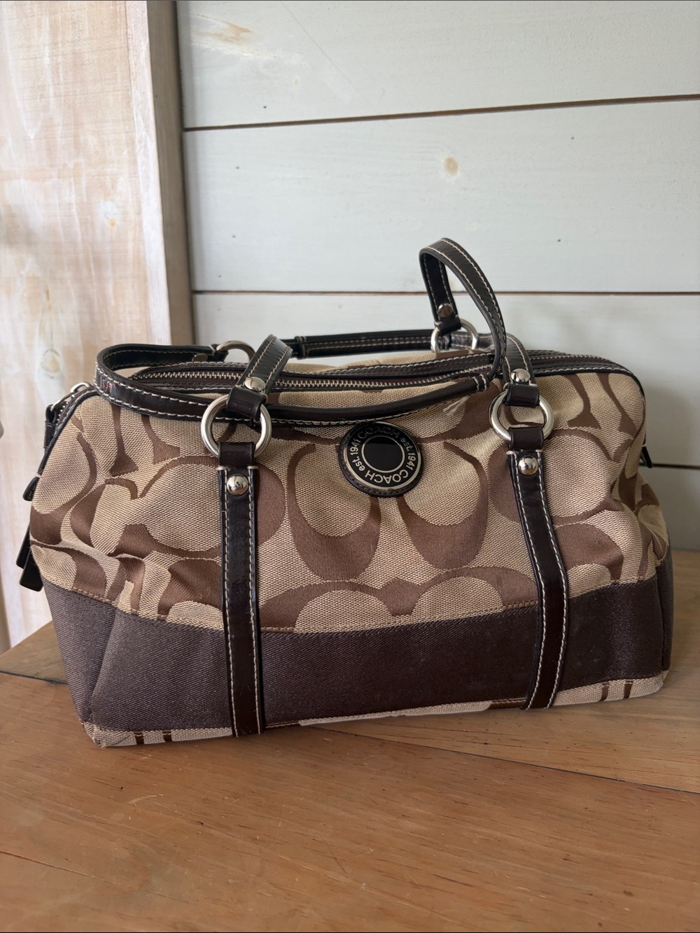 Authentic Coach Signature Satchel | Brown Khaki Canvas | Excellent Pre-Owned Con